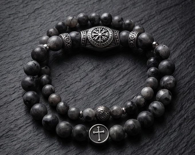 Bracelet Set – Spectrolite/Lava Stone/Onyx & Stainless Steel (10 mm, 8 mm and 6 mm)