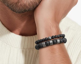 Bracelet set – Lava stone & stainless steel (6 mm and 10 mm)