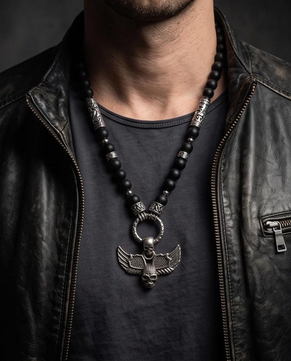 Onyx necklace with skull pendant of your choice, handmade & individual