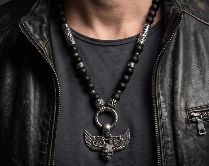 Onyx necklace with skull pendant of your choice, handmade & individual
