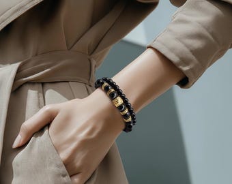 Bracelet set – Onyx (gloss or matte) with stainless steel elements