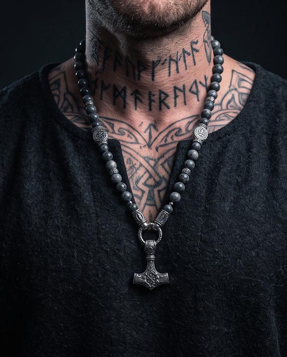 Viking men's necklace made of stainless steel with 10 mm Spectrolite beads – pendant freely selectable