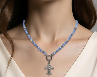 Elegant moonstone pearl necklace for women with cubic zirconia and stainless steel lily pendant