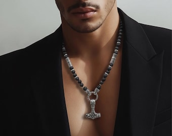 Unisex pearl necklace – lava stone with stainless steel (8 mm) and pendant of your choice