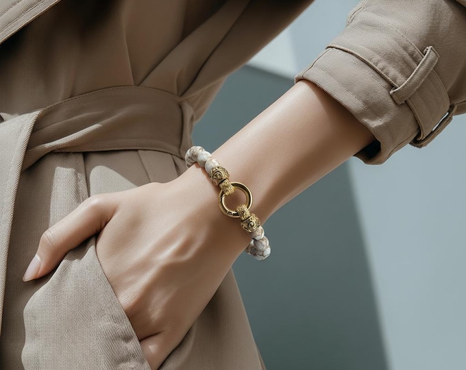 Bracelet set “Golden Howlite” – Stylish harmony in two sizes and stainless steel elements