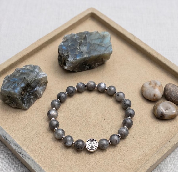 Zodiac sign pearl bracelet – unisex, labradorite & stainless steel, 8 mm stretch band