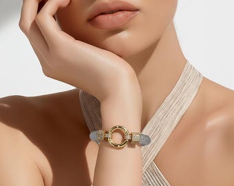 Bracelet Set – White Onyx with Stainless Steel & Zirconia