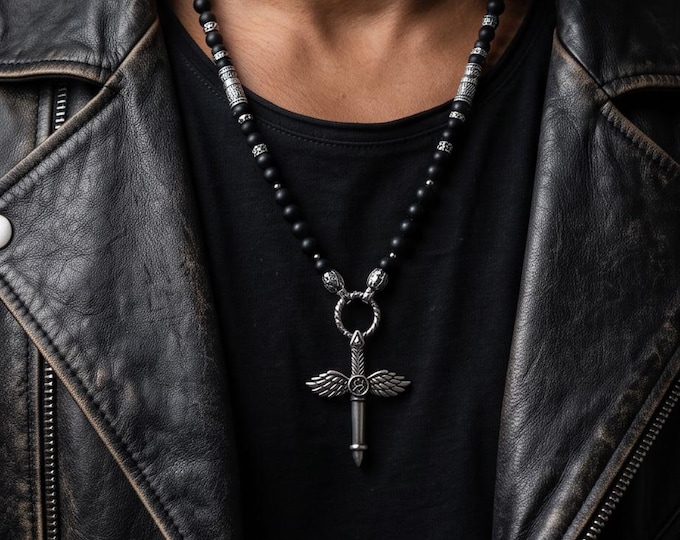 Onyx necklace with stainless steel pendant, individually customizable