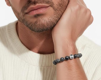 Zodiac sign pearl bracelet – unisex, labradorite & stainless steel, 8 mm stretch band