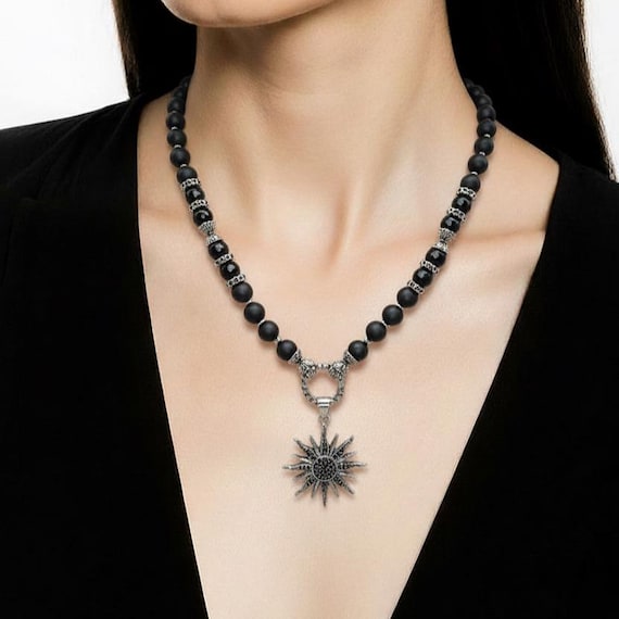 Onyx pearl necklace for women with stainless steel pendant – various pendant options available