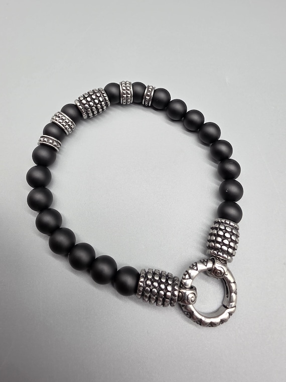 Bracelet with stainless steel elements, available in onyx, lava, howlite or tiger's eye, unisex