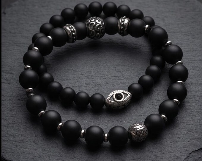 Bracelet set “Onyx & Stainless Steel” – Luxury in two sizes