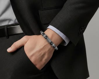 Armband mit Edelstahlelementen wählbar aus Onyxstein, Lavastein, Howlith oder Tigerauge, Unisex