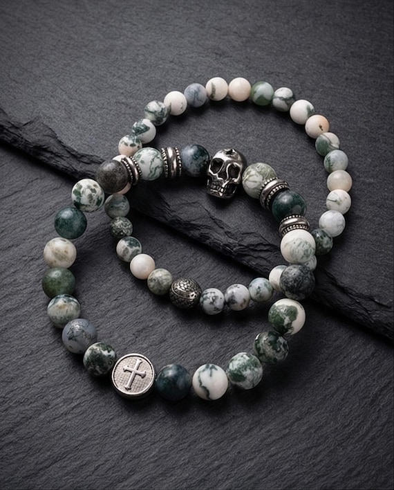 Bracelet set – Agate elegance in two sizes with stainless steel elements