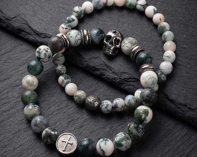 Bracelet set – Agate elegance in two sizes with stainless steel elements
