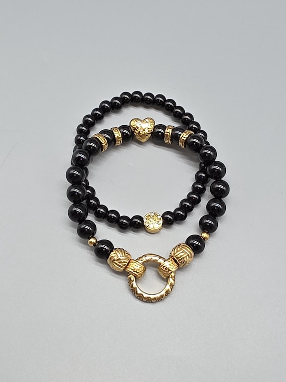 Bracelet set – Onyx (gloss or matte) with stainless steel elements