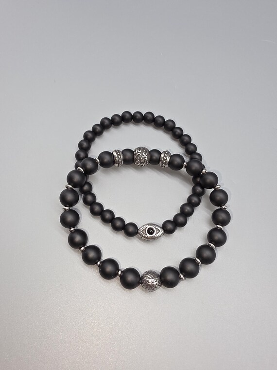 Bracelet set “Onyx & Stainless Steel” – Luxury in two sizes