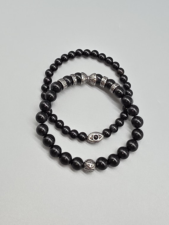 Bracelet set “Onyx & Stainless Steel” – Luxury in two sizes