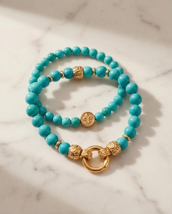 Bracelet set “Magnesite Turquoise” and stainless steel elements in gold