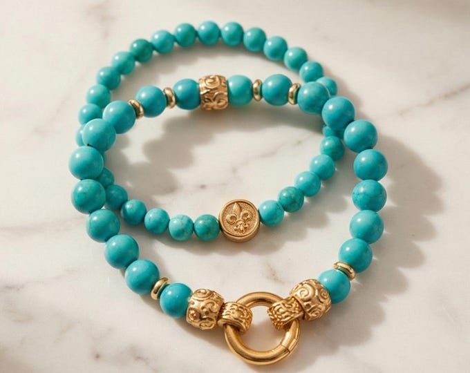 Bracelet set “Magnesite Turquoise” and stainless steel elements in gold
