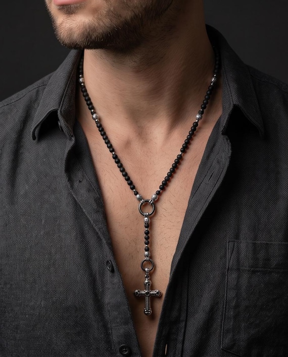 Elegant onyx pearl necklace with stainless steel pendant & extension
