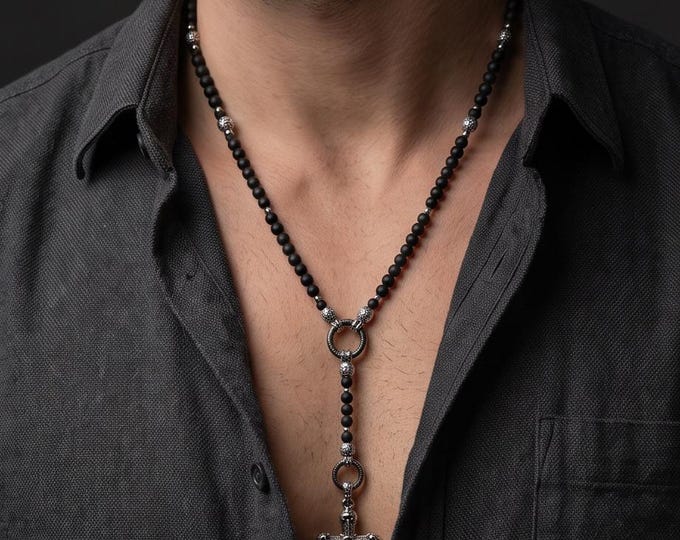 Elegant onyx pearl necklace with stainless steel pendant & extension