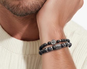 Bracelet set – Lava stone & stainless steel (6 mm and 8 mm)
