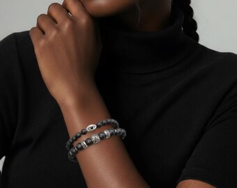 Bracelet set “Onyx & Stainless Steel” – Luxury in two sizes