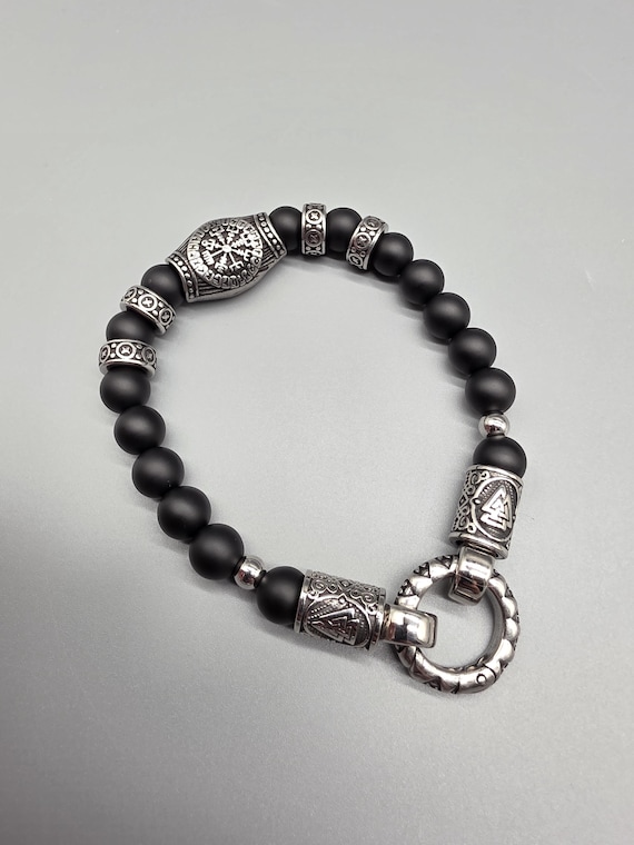 Bracelet with stainless steel elements, available in onyx, lava, howlite or tiger's eye, unisex