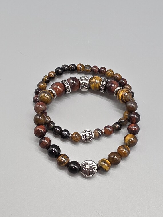 Bracelet set – Tiger's eye and stainless steel elements with stone selection