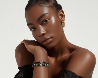 Bracelet set – Onyx (gloss or matte) with cubic zirconia stones