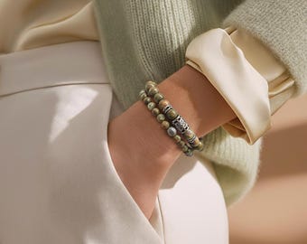 Bracelet set - Kambaba, Howlite or Onyx – elegance in two sizes with stainless steel elements