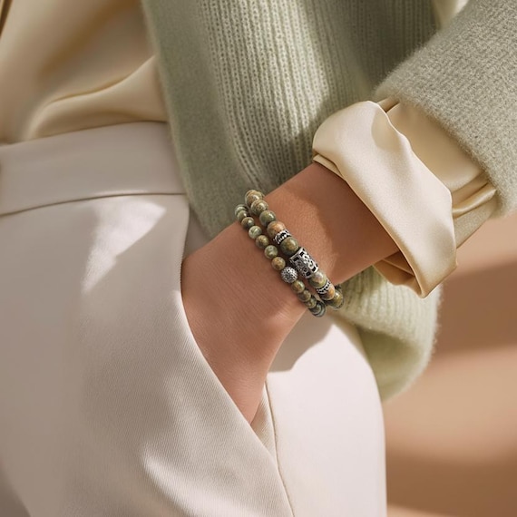 Bracelet set - Kambaba, Howlite or Onyx – elegance in two sizes with stainless steel elements