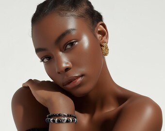 Bracelet set “Onyx, zirconia and stainless steel” – luxury in two sizes