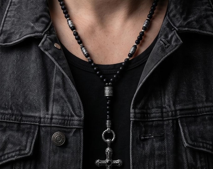 Onyx necklace with cross pendant of your choice