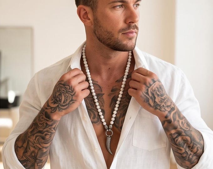 Masculine necklace | Black onyx or white howlite | Interchangeable pendant