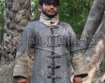 Mild Steel Chainmail Haubergeon - Alternating Solid Rings Dome Riveted Flat Rings 8mm Front Open