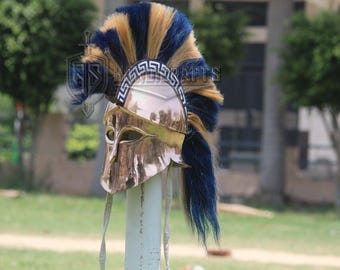 Corinthian Bronze helmet Type 'A' with Woodcrest natural & Blue horse hair made in 1.2mm