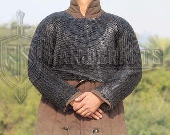 Chainmail Haubergeon Blackened Aluminum | Medieval Knight Armor Shirt | LARP, SCA & Costume Armor