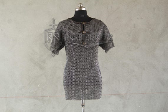 Wedge Rivet Chainmail Haubergeon – Medieval Armor Shirt | Historical Reenactment Gear Flat Ring Riveted 9mm