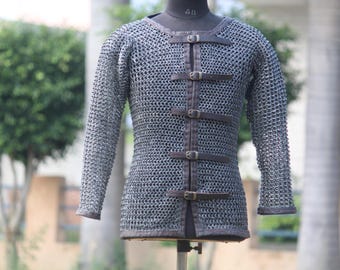 Chainmail Haubergeon in Darkened Aluminum | Medieval Knight Armor Shirt | LARP, SCA & Costume Armor