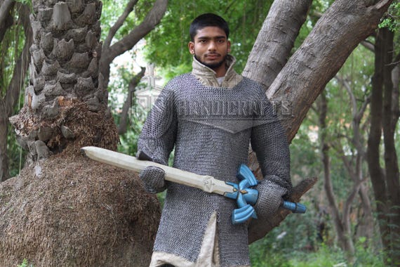 Mild Steel Chainmail Hauberk: 8mm Dome Riveted Medieval Armor
