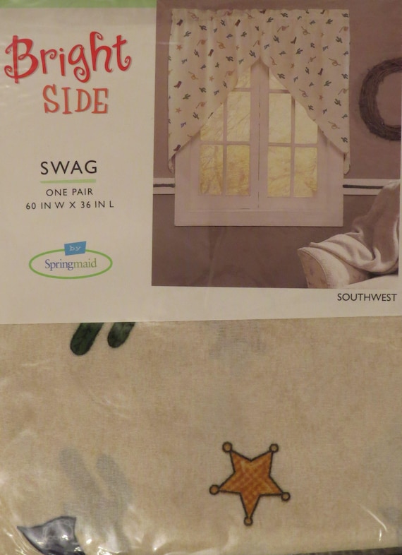 Vintage Springmaid Southwest swag curtain set and tailored valance -New in Package