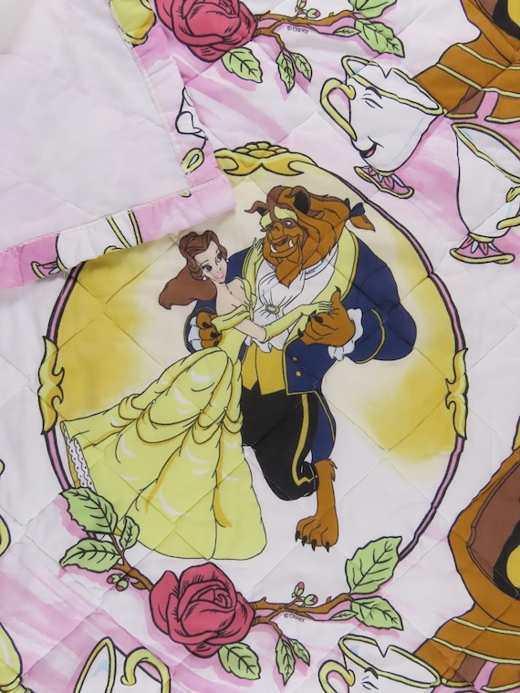 Vintage Beauty and the Beast 4-piece Toddler bed set -includes comforter, flat, fitted, and pillowcase
