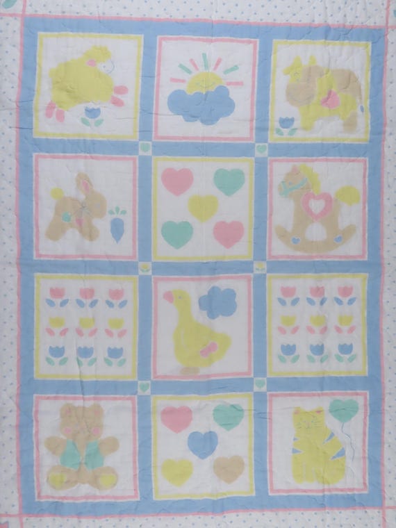 Vintage Teddy Bear and farm animals small quilted blanket