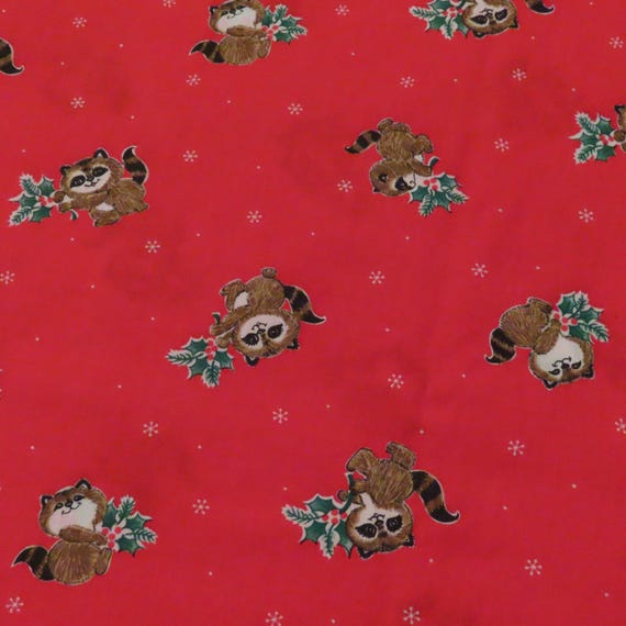 Vintage Christmas Raccoon fabric- 2.7 yards