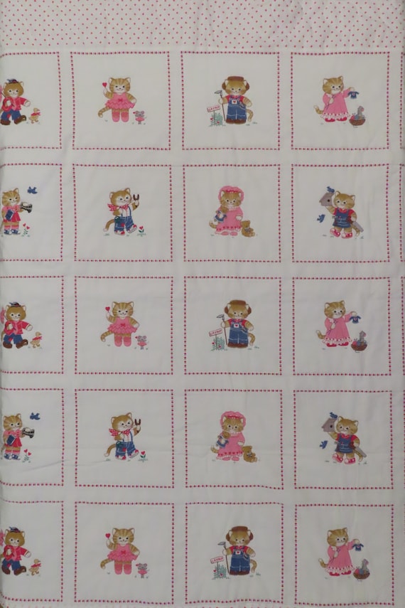 Vintage Kitties and Hearts small quilted blanket