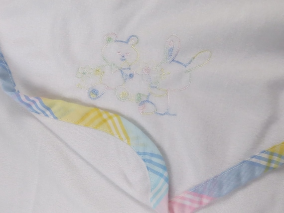Vintage Teddy Bear and Bunny receiving blanket