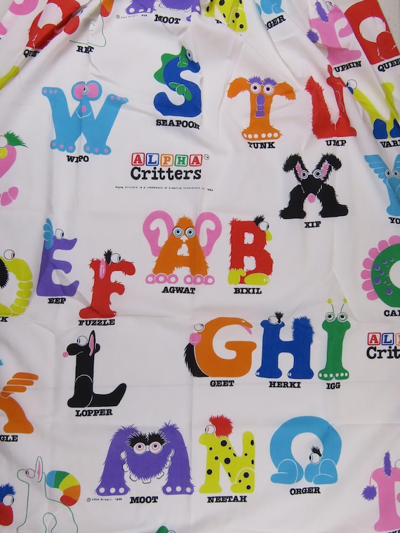 Set of 4 Vintage Alpha Critters curtain panels