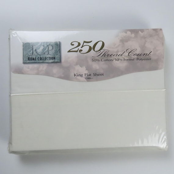 Vintage JC Penney Cream King sized flat sheet (See Description)